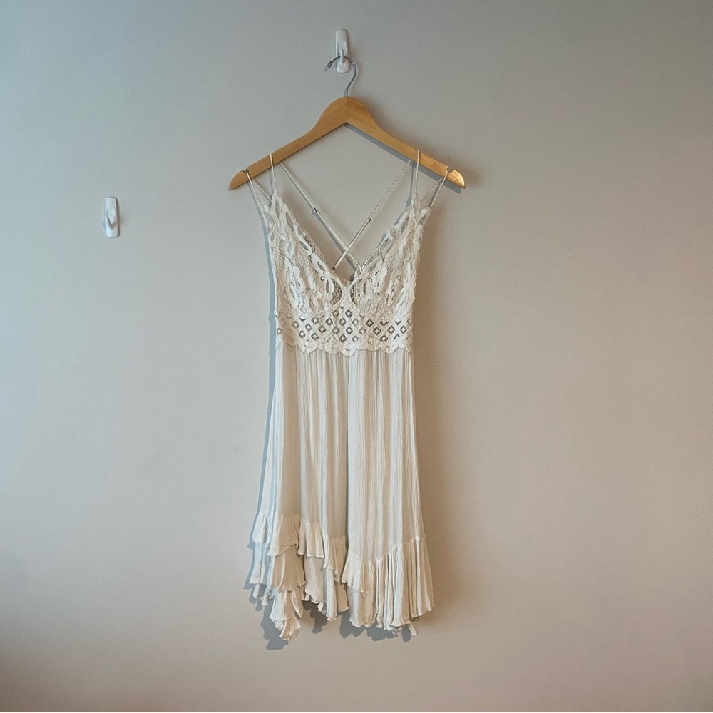 FP One Adella White Crochet Slip Mini Dress
